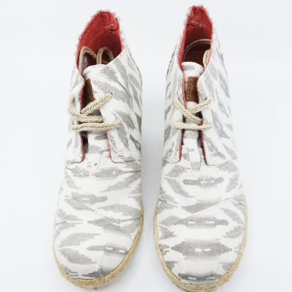 Toms Womens Desert Wedge White Gray Geometric Shoe - Picture 4 of 8